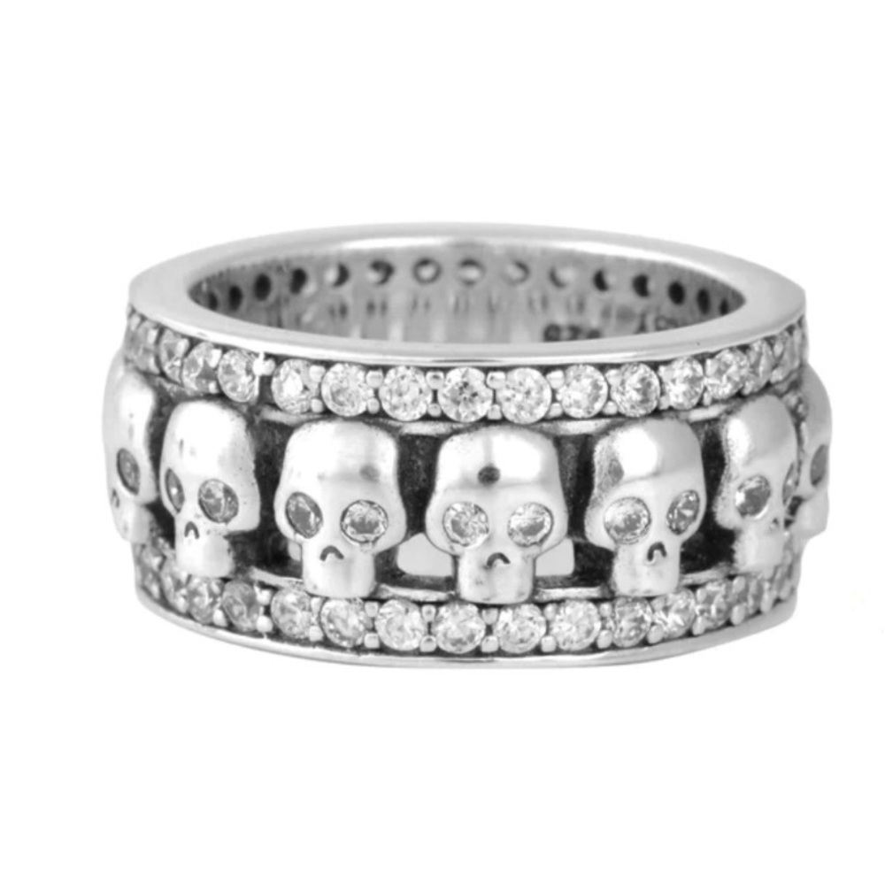 UNISEX King Baby, Queen Baby .925 Sterling silver Skull triple band Pave CZ ring